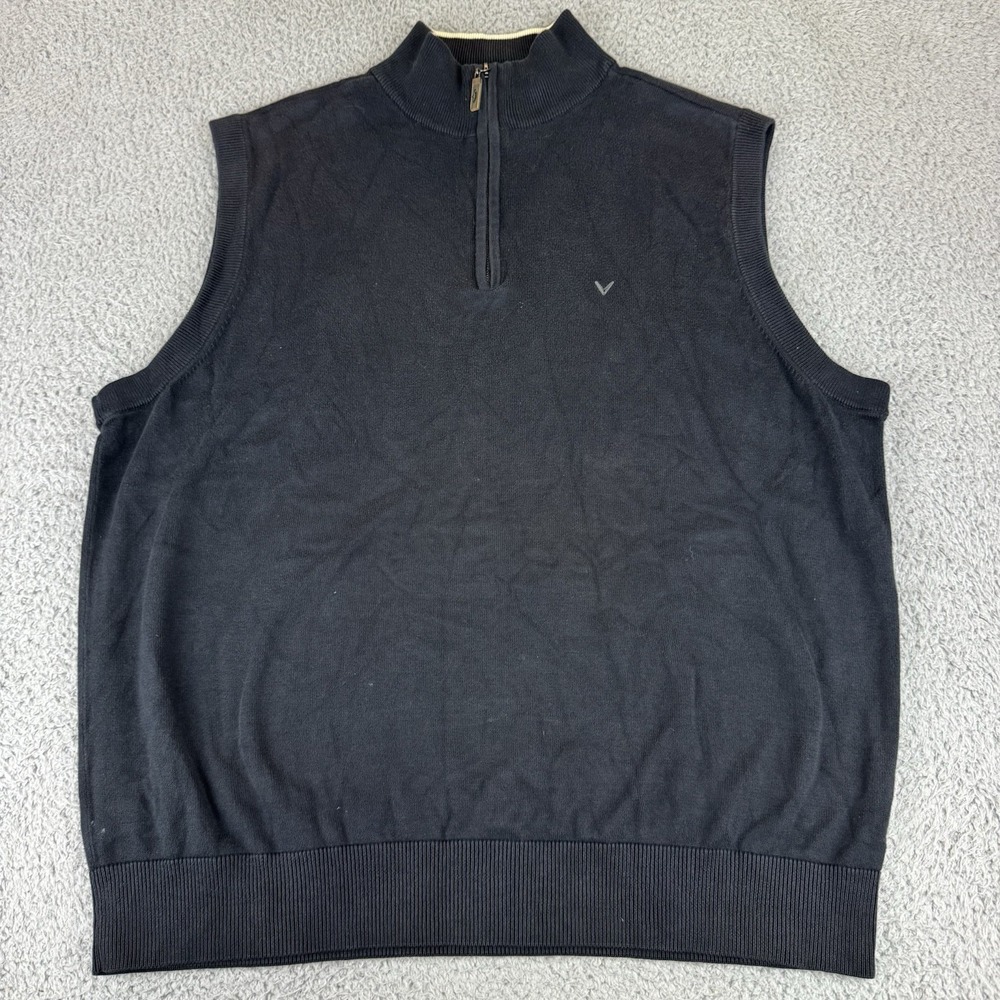 Callaway Sweatshirt Vest Mens Large Black Cotton‎ Quarter Zip C-Tech Golf